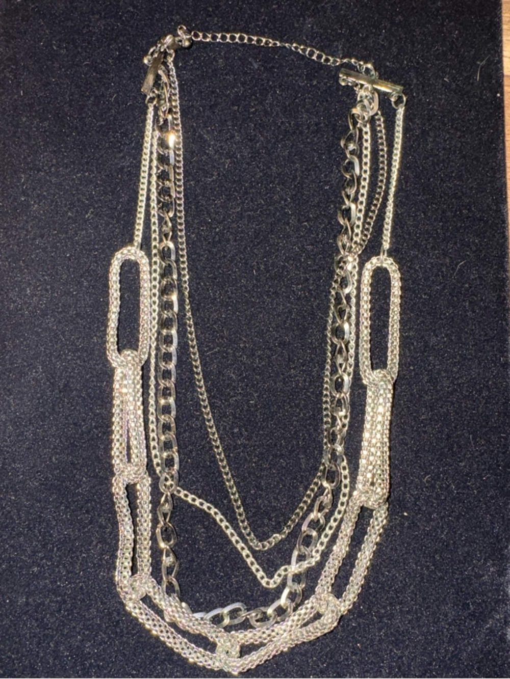 Silver Tone Multi Strand Pavé Paperclip Link Statement Necklace